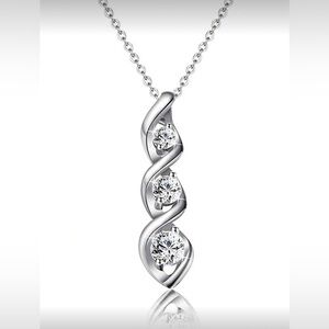 Silver Tone Cubic Zirconia Pendant Necklace